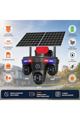 Hm-878 3 Lens 3ptz 4g Sim Kartlı 2 Güneş Panelli Kamera