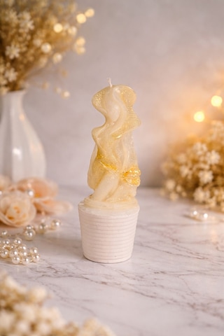Medusa Candle-el Yapımı Işıltılı Kadın Figürlü Dekoratif Mum Beyaz-sarı