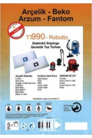-Beko Uyumlu-fantom-arzum-ariwato Süpürge Torbası 5 Adet