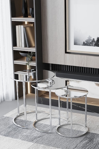 Faymend C Zigon Sehpa Gümüş Metal - Gümüş Ayna Normal Ayna Gümüş