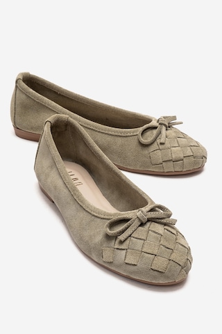 Luvishoes 03 Yeşil Süet Hakiki Deri Kadın Babet Ayakkabı