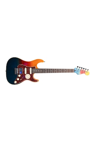 Guson Superstrat Hss Elektro Gitar Quilted Orange Blue Burst