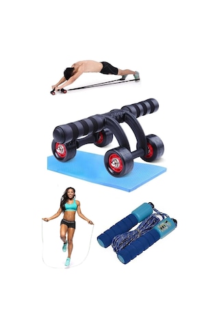 2'li Set Tekerlekli Karın Göğüs Kol Omuz Kası Egzersiz Spor Güç Aleti Mi Sayaçlı Atlama İpi