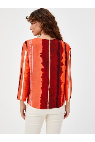 Çizgili Batik Desen V Yaka Bluz 68173 Kırmızı