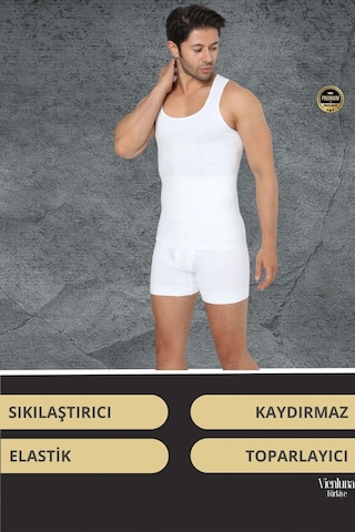 Vienluna Deluxe Seri Toparlayıcı Basen Bel Göbek Düzleştirici Erkek Duble Boxer Korse BEYAZ Beyaz