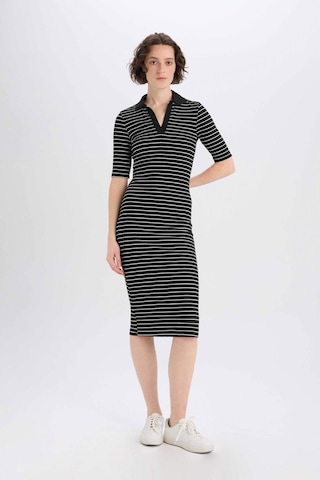 DeFacto Bodycon Vücudu Saran Polo Yaka Fitilli Kaşkorse Kısa Kollu Midi Elbise E6792AX25SPBK27