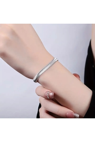 Çelik Bileklik İtalyan Ezme Model 0.3 Mm Genişlik 17 Cm Uzunluk Gümüş Silver Gümüş