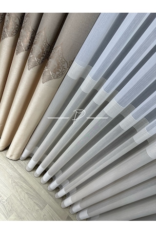 Tül Perde Bantlı Armür İzmir Desen Çift Renk Açık Bej Çok Renkli