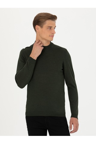 Cacharel Haki Slim Fit Çeyrek Balıkçı Yaka Triko Kazak Yesıl