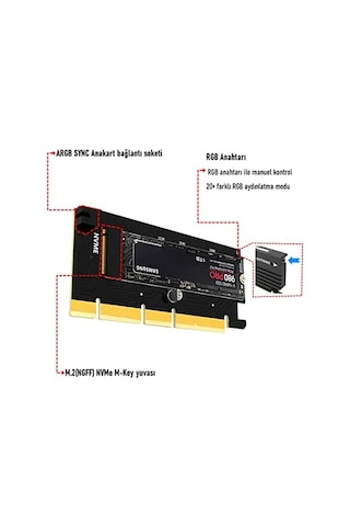 Jeyı Faıth One Argb M.2 Nvme M-key To Pcıe 4.0 X4 X8 X16 Dönüştürücü Çevirici Adaptör Kart