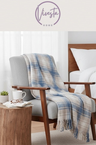 Yumuşacık Scotch Battaniye 150 200 Cm Sıcak, Şık Ve Konforlu Tasarım Mavi - Krem