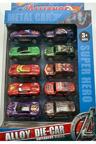 Oyuncak AVENGERS Temalı 10 Lu Kutulu Çek Bırak Metal Car 7 cm Araba Seti