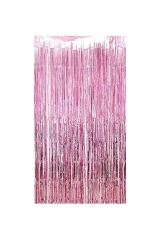 Metalize Arka Fon Kapı Perdesi Pembe 100x200 Cm Çok Renkli