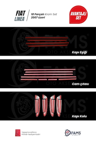 Fiat Linea Krom Aksesuar Seti 2007 Üzeri P. Çelik Cam Çıtası-kapı Kolu-kapı Eşiği