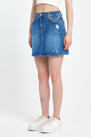Explode - Kadın Mavi Likralı Yıpratmalı Mini Kot Etek-mavi Mavi