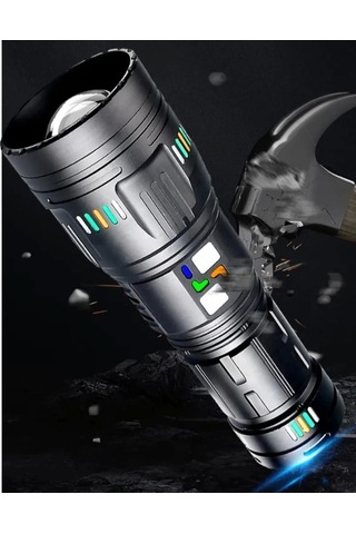 Pro F-3002 Alüminyum Tg Led Gece Şeritli Type-c Şarjlı El Feneri Çok Renkli