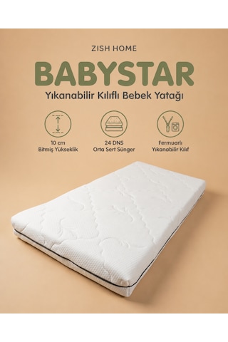 Babystar 10 Cm Sünger Bebek Ve Çocuk Yatağı Fermuarlı Yıkanabilir Kılıf Beşik, Anne Yanı, Park Yatak Ve Montessori 24 Dns Orta Sert Sünger Koruyucu Süprem Tamzara Kumaş 80 x 140 CM