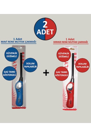 2 Adet Mavi Kırmızı Doldurulabilir Mutfak Çakmağı Ocak Kamp İçin Uzun Mangal Çakmak 2 Adet Mavi Kırmızı Doldurulabilir Mutfak Çakmağı Ocak Kamp İçin Uzun Mangal Çakmak