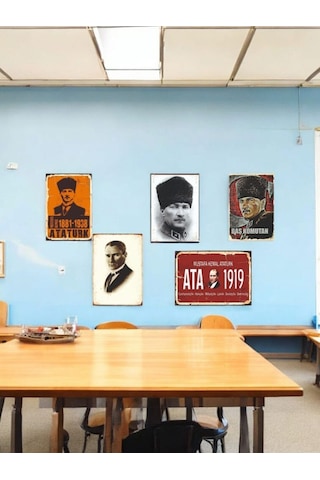 Mustafa Kemal Atatürk Temalı 5 Adet 20cmx29cm Çerçeve Görünümlü A4 Mdf Tablo İle Ev, Okul, Kafe, İş Yeri Dekorasyonunuza Ruh Katan Dekoratif Hediyelik