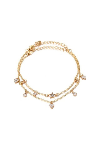 Brezza Lusso Jewelry Yıldızlı Kristal Taşlı Çift Bayan Ayak Halhal Pembe