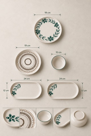10 Parça 4 Kişilik Leaf Stoneware Kahvaltı Takımı - Özel Desenli Kahvaltılık Servis Sunum Seti Çok Renkli