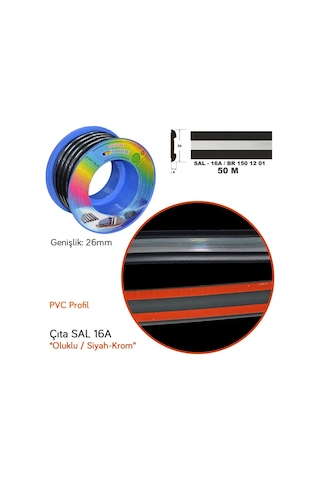 Carub Çıta Sal 16a 26 Mm X 50 Mt Oluklu Siyah Krom Br1501201