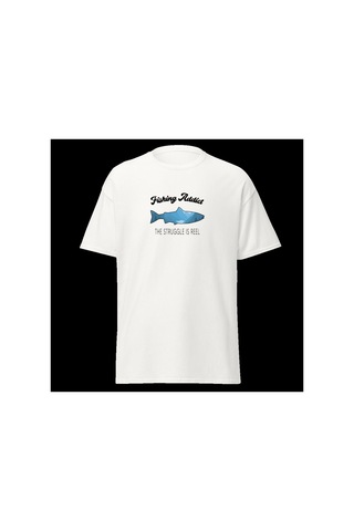 Wildstyle Fishing Addict Struggle Is Reel Balıkçılık Esprili Baskılı Unisex Bisiklet Yaka Pamuklu Tişört Beyaz