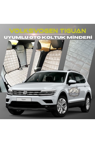 Volksvogen Tiguan Bej Tay Tüyü Cepli & Terletmez Sırtlı Oto Koltuk Minder Seti - Koruma Kılıfı  Ön & Arka Set