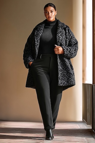 Hanezza Elegan Ve Sıcak Bir Seçim -büyük Beden Leopar Desenli Kaşe Kaban Siyah-leopar - 671074361 Siyah-leopar
