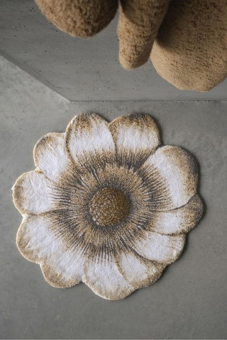 Magnolia Bath Mat, Lüks Mimoza Desenli Banyo Halısı Bej