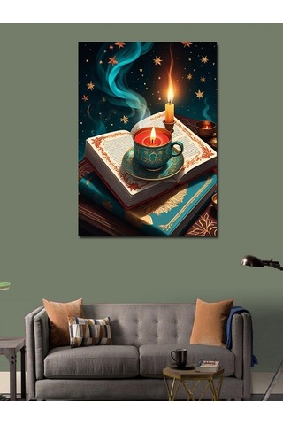 Kanvas Tablo Işıklı Kitap Ve Mum 100cmx140cm