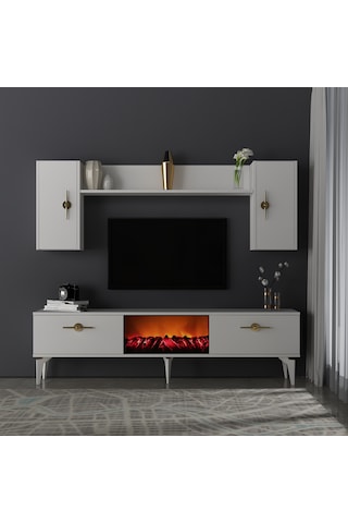Zennit Şömineli Tv Ünitesi Takımı Beyaz-beyaz