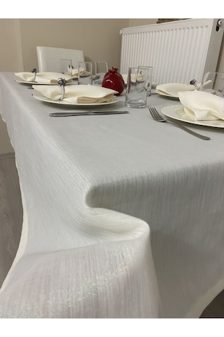 Simli Masa Örtüsü Bej 13 Parça Set