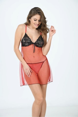 Sistina Kırmızı - 446 - Tül Gecelik - 650 - - Csmo-tex - Beden L/xl