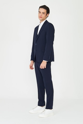 Lacivert Klasik Yaka Modern Slim Fit Yelekli Takım Elbise Laci