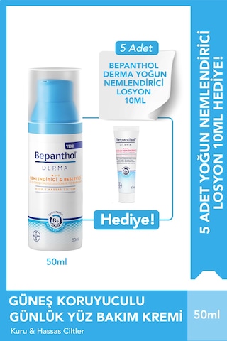 Bepanthol Derma Nemlendirici ve Besleyici Günlük Yüz Bakım Kremi SPF25 50 ML + Yoğun Nemlendirici Losyon 5 x 10 ML