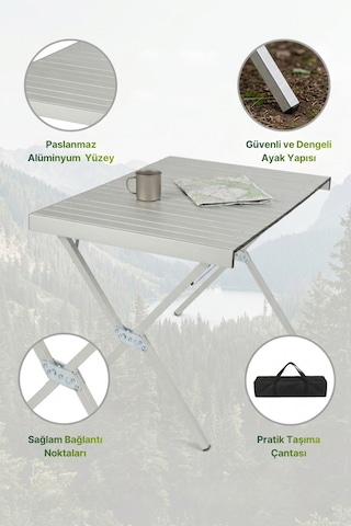 Baycamp Alüminyum Katlanır Ekstra Büyük Boy Kamp Masası Y:71xg:110xd:71 Cm Gri