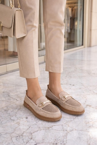 Modaonn Kadın Süet Tokalı Loafer Vizon
