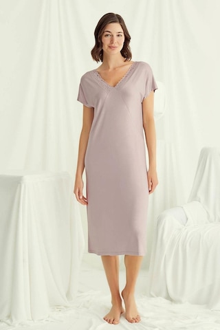 Monamise 18504 Kadın V Yaka Kısa Kollu Gecelik-vizon Vizon