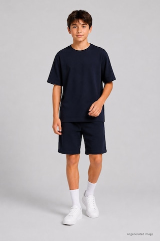TOMMYLIFE Lacivert Oversize Fit Basic Erkek Çocuk Şort Takım - 11335