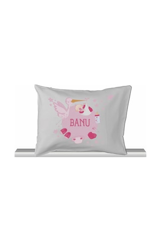 Pia Baby Gl 2005 İsme Özel Leylekli Bebek Yastık Tulum Set Pembe