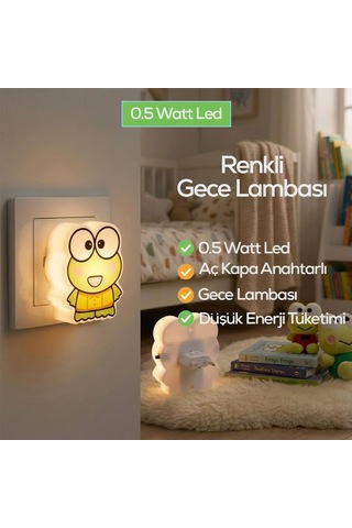 Kurbağa Gece Lambası 3 Led 0.5w Çok Renkli