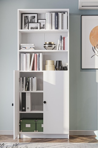 Bili Kitaplık 5 Raflı 2 Kapaklı Çok Amaçlı Ofis Salon Kitap Dosya Rafı Beyaz Beyaz