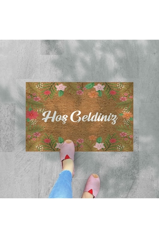 Modern Dijital Paspas - Hoşgeldiniz Karşılama Paspas - Kapı Önü Dekoratif Paspas Bej - Kahverengi