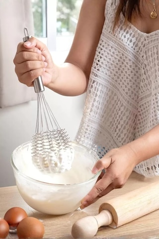 Lüks Örgülü Paslanmaz Çelik Çırpıcı & Profesyonel Hamur Ve Sos Karıştırıcı 32 Cm Siyah