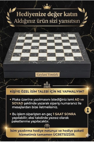 Kişiye Özel Lüks Metal Satranç Takımı Mermer Desenli Sandıklı Premium Oyun Seti 20 Cm. Klasik Figür