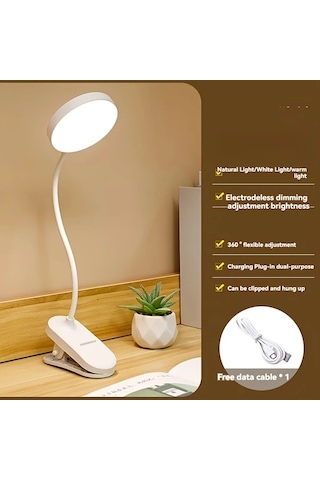 Boatshop1 1pc Usb Şarj Edilebilir Dokunmatik Kontrollü Led Masa Lambası Ayarlanabilir Parlaklık Göz Koruma Okuma Lambası Beyaz Plastik Taban Klipsli Ev Ve Ofis İçin Ahşap