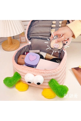 Trendooze Sevimli Portatif-mavi Peluş Kozmetik Çantası Ds Mavi