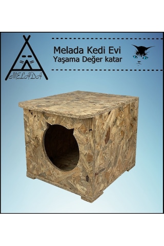 Melada Kedi Evi Dış Ortam Uygun Ahşap Kedi Evi Osb 45x35x34 Cm