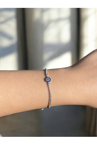 Mavi Nazarlık Detaylı Su Yolu Silver Kadın Bileklik Gümüş